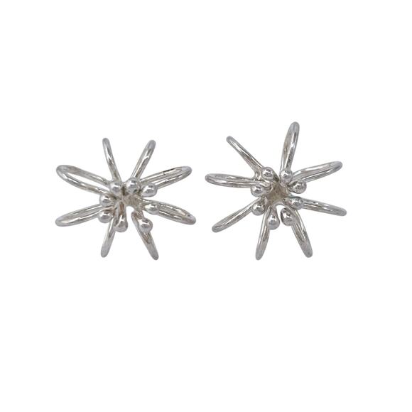 Estate Sterling Silver 925 Wire Floral Stud Earrings - Picture 3 of 8